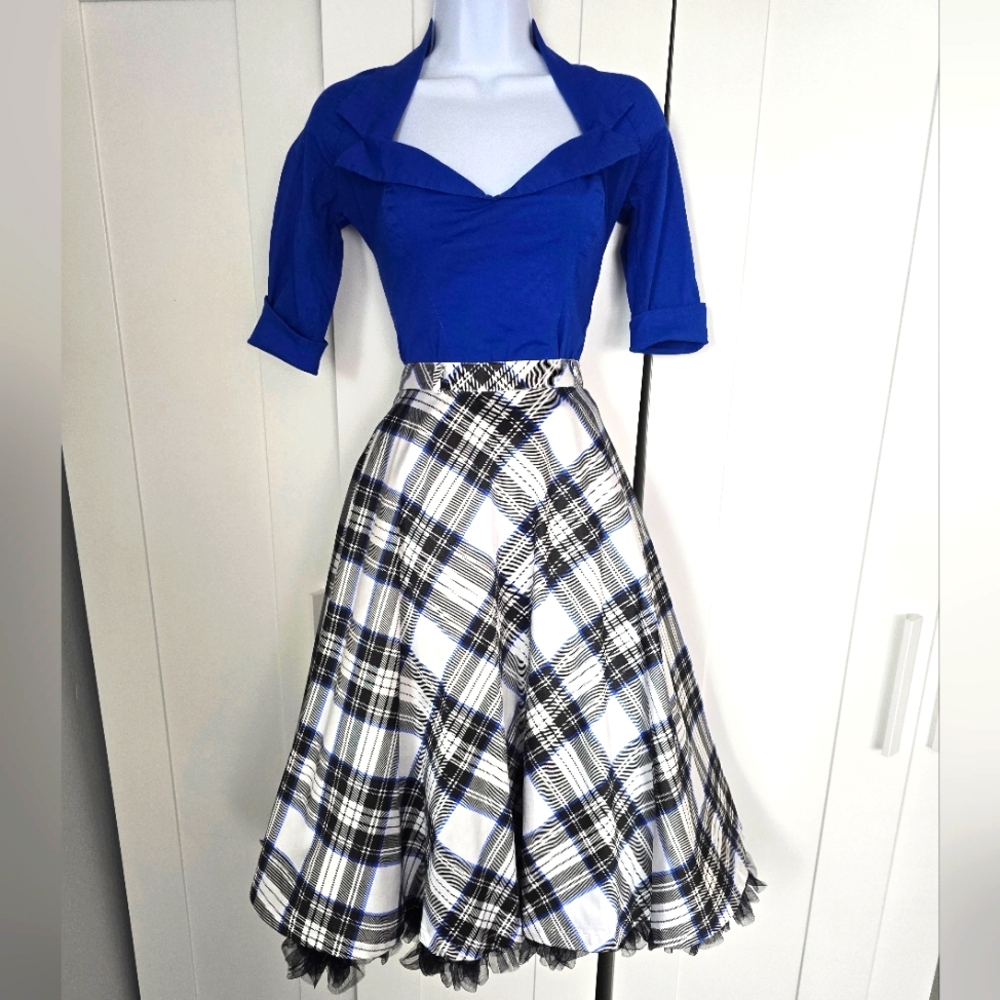 Bettie Page Black and White Midi A-Line Skirt